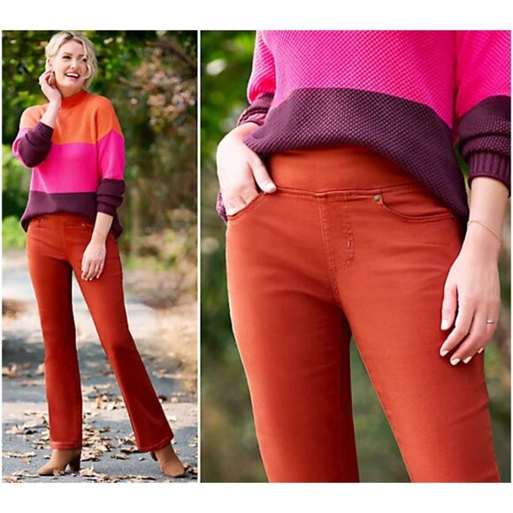 Belle by Kim Gravel Burnt Henna TripleLuxe Twill Tall Boot-Cut Jean Tall Size 12 - Picture 2 of 8